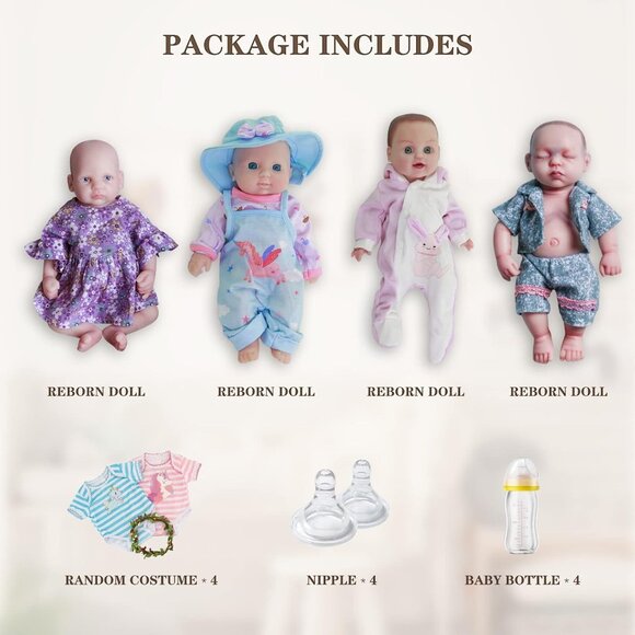 🆕13inch Pack Of 4 Reborn Realistic Full Body Silicone Newborn Baby Doll Girl - Picture 8 of 8